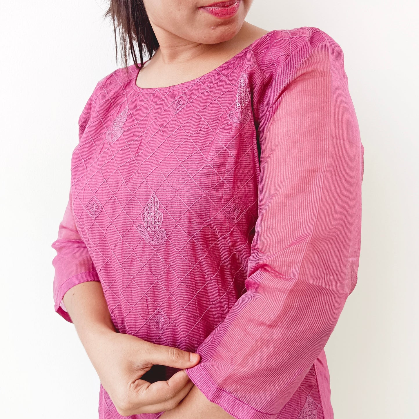 Dark Pink - Kota Organza Silk - Full Embroidery - Salwar Full Suit