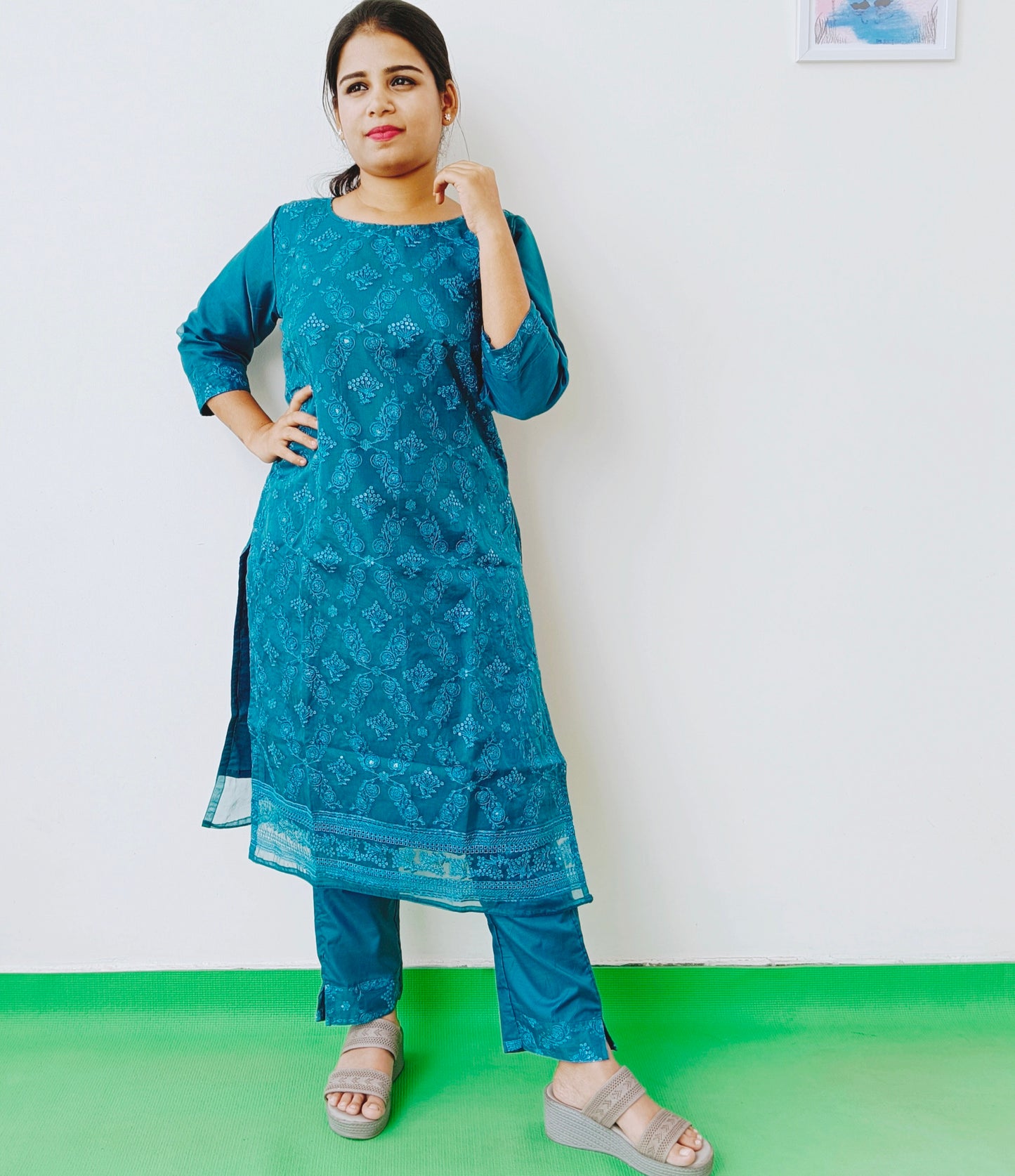 Dark Green - Organza Silk - Full Embroidery - Salwar Full Suit