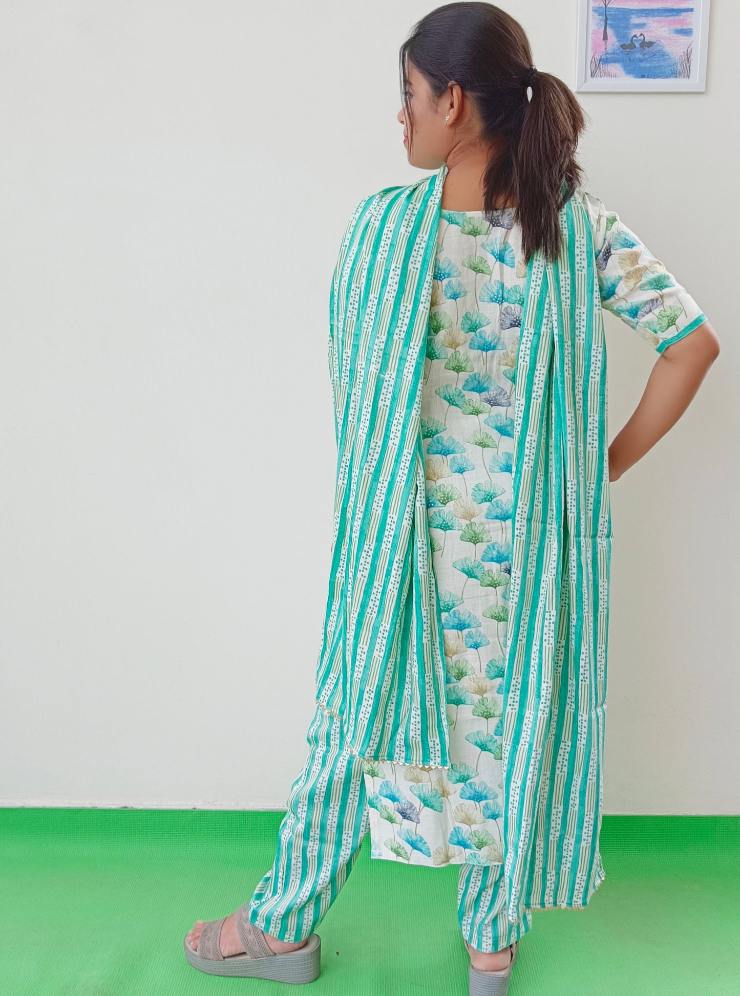 Rayon Cotton Green Floral Print Women Salwar Set