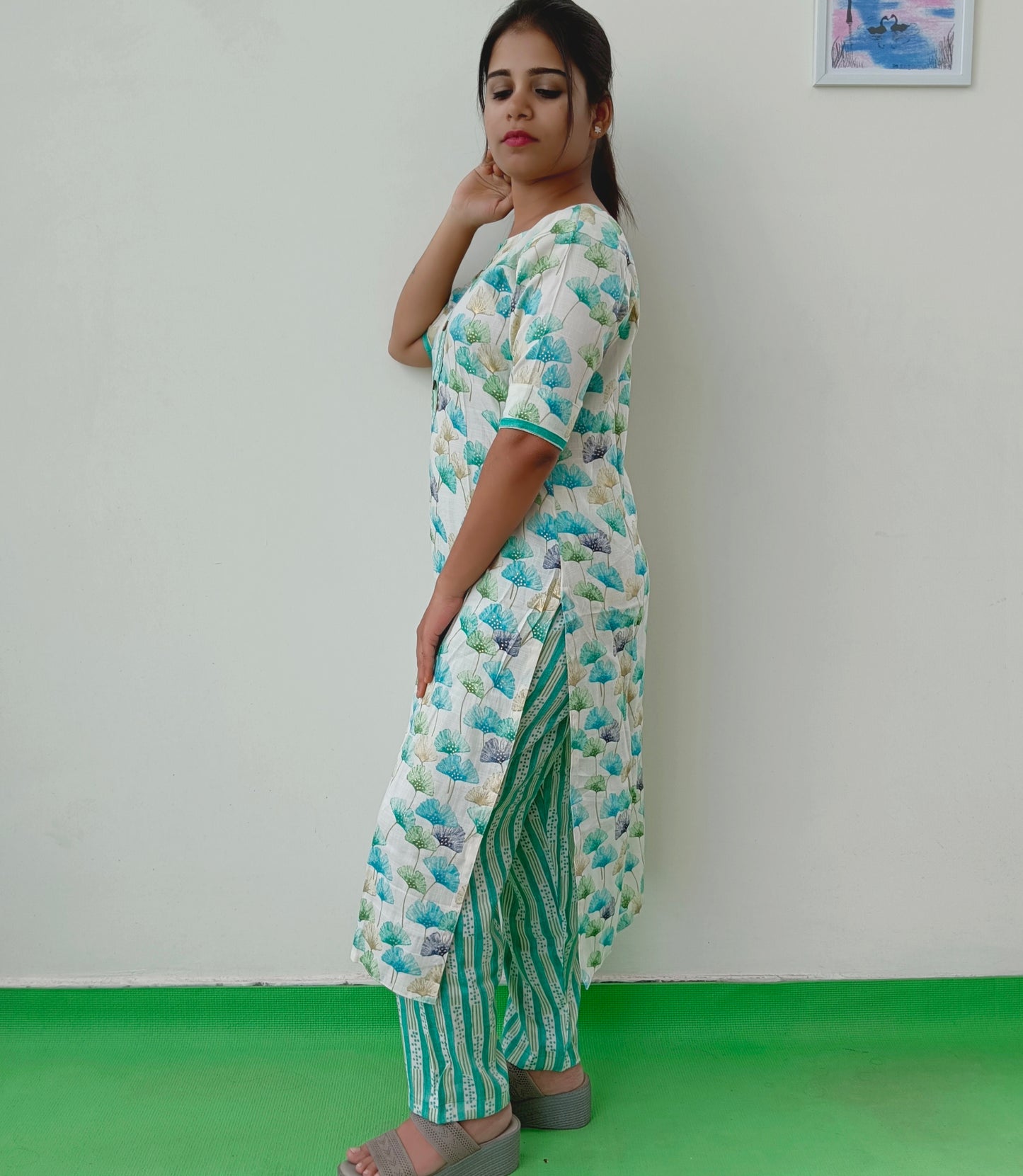 Rayon Cotton Green Floral Print Women Salwar Set
