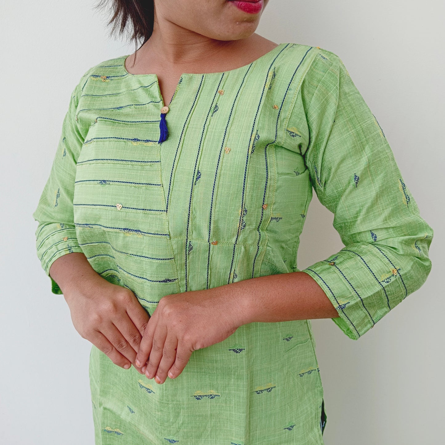 Green - Silk Cotton -Hand Embroidery - Kurti