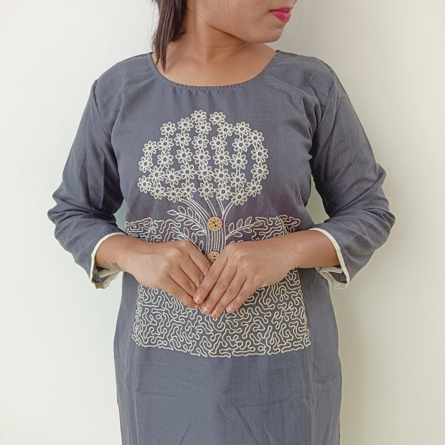 Khadi Cotton - Grey - Salwar Suit
