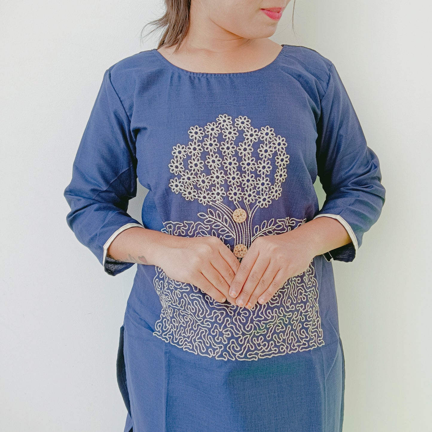 Khadi Cotton - Navy Blue - Salwar Suit