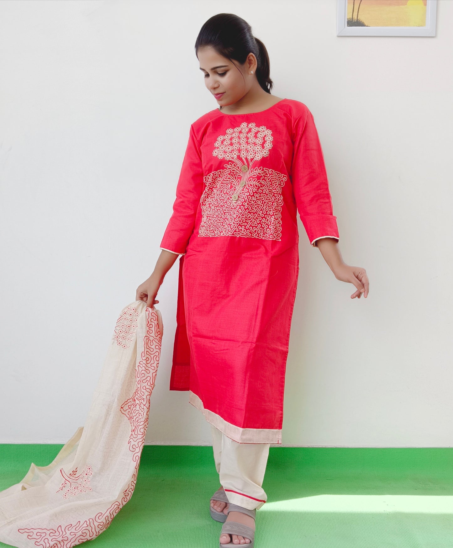 Khadi Cotton - Red - Salwar Suit