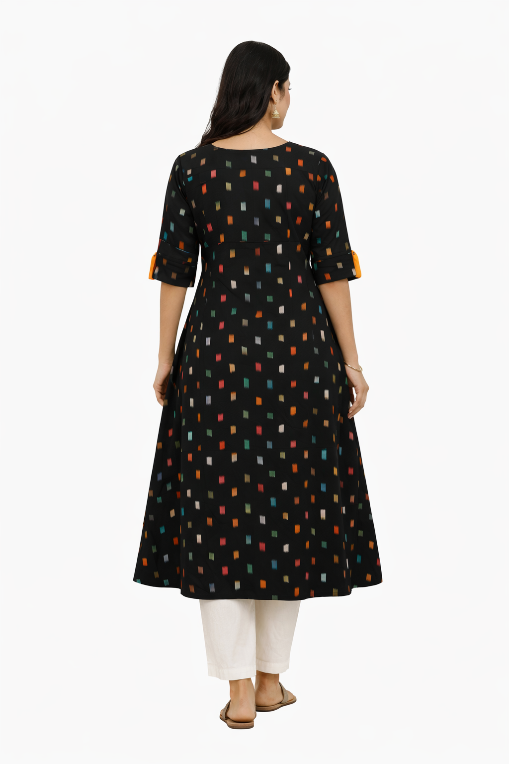 Black - Pure Cotton Ikkat A Line Kurti
