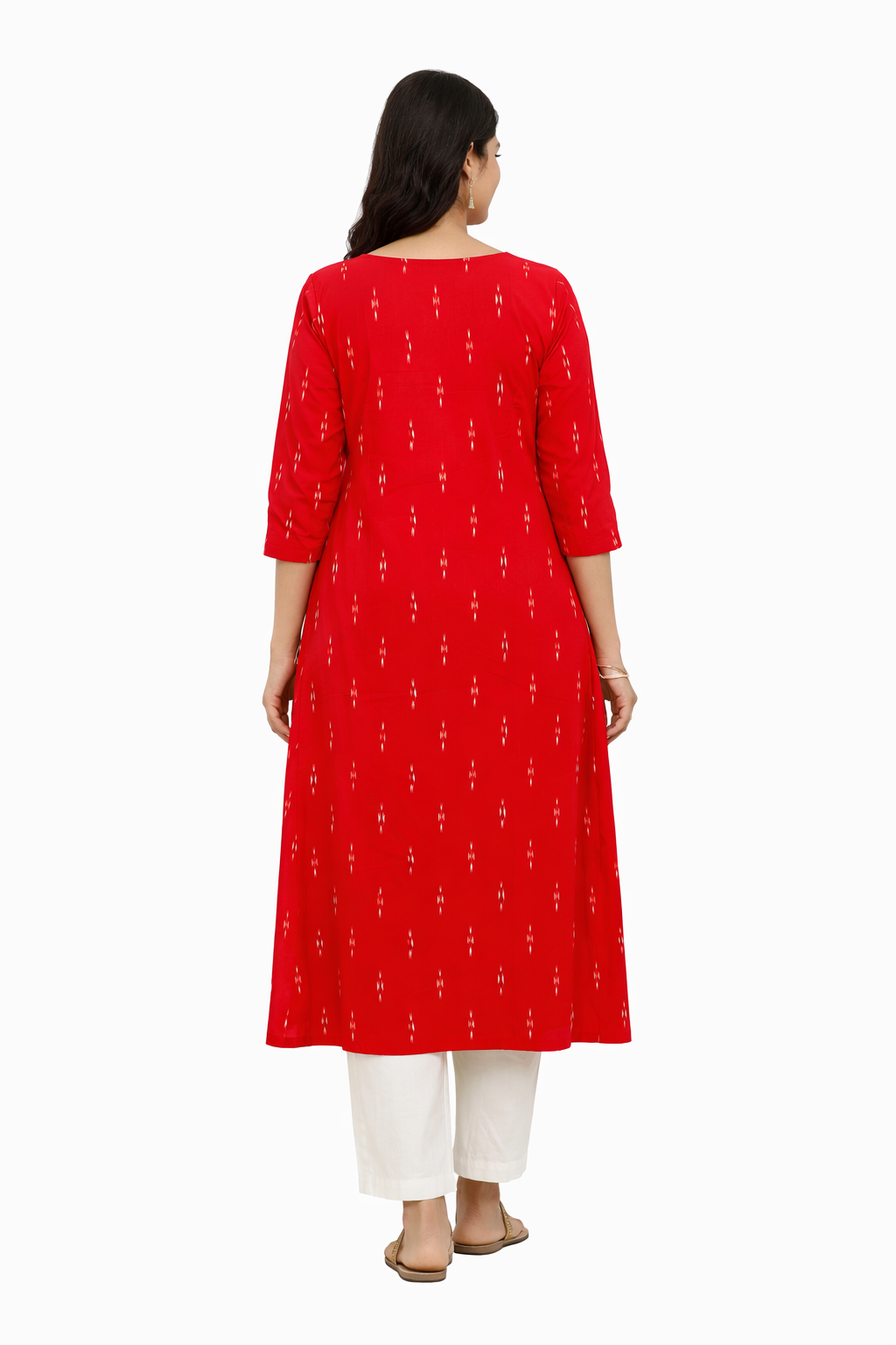 Red - Pure Cotton Ikkat A Line Kurti