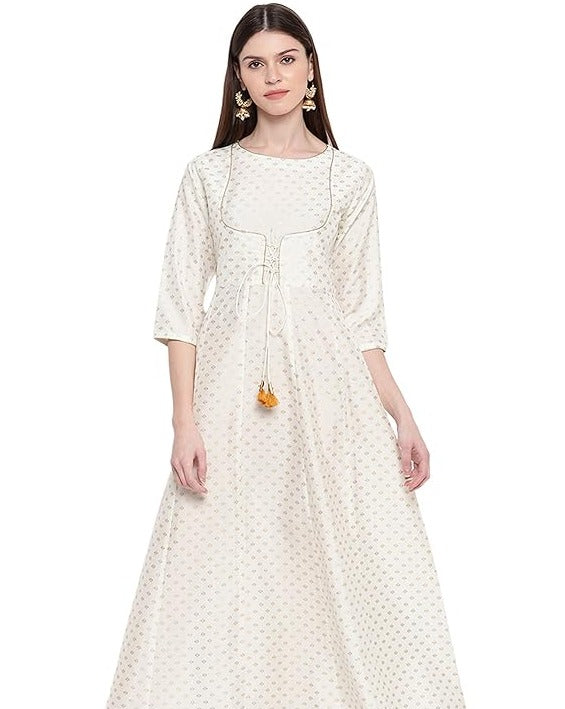 Pearl White Silk Anarkali