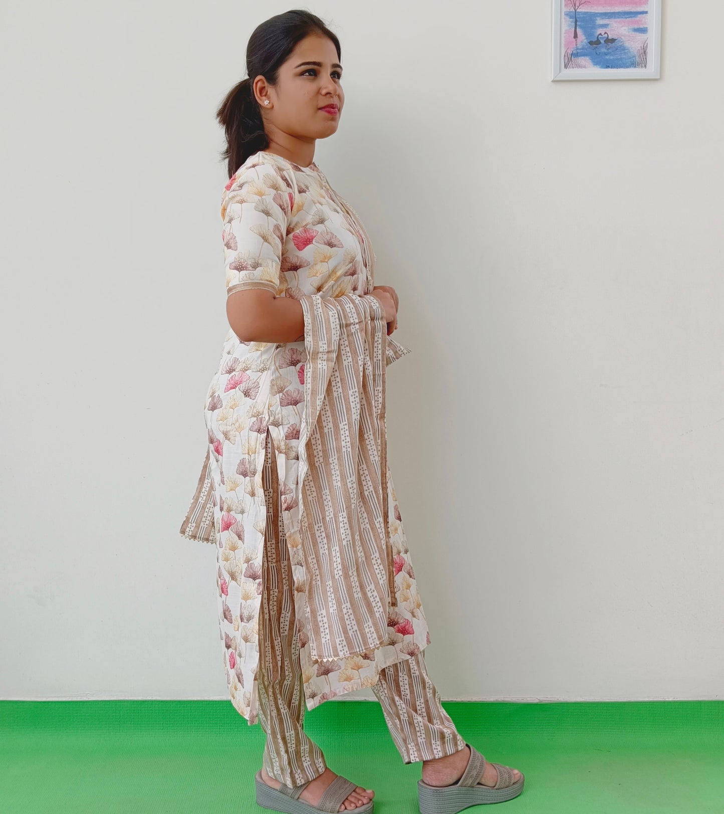 Rayon Cotton Brown Floral Print Women Salwar Set