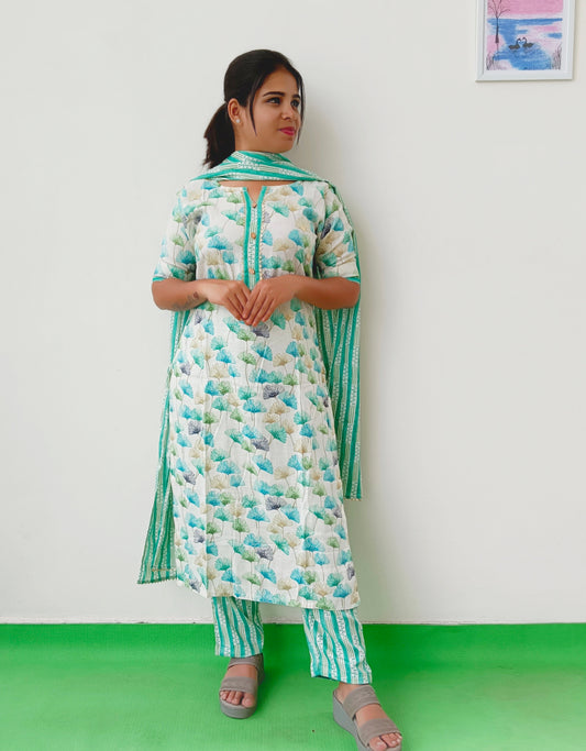 Rayon Cotton  Green Floral Print Women Salwar Set
