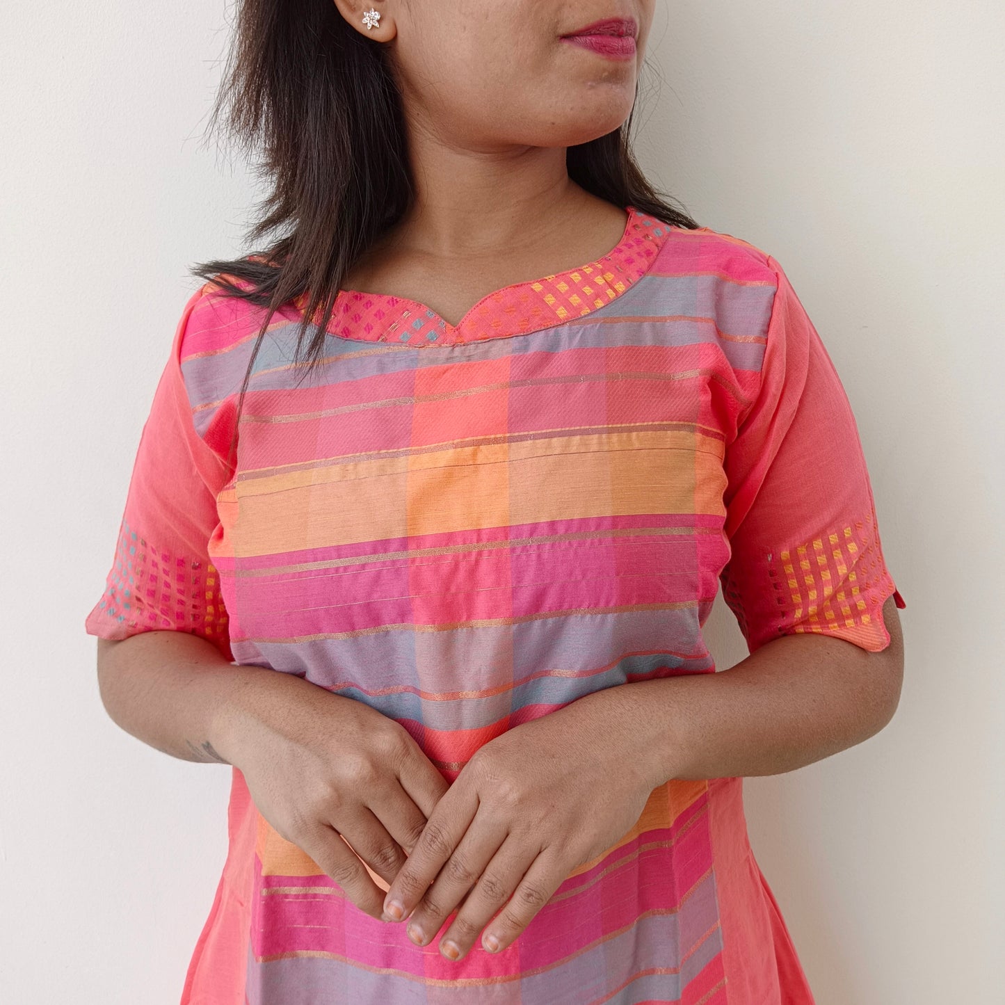 Lenin Silk - Peach Women A Line Kurti