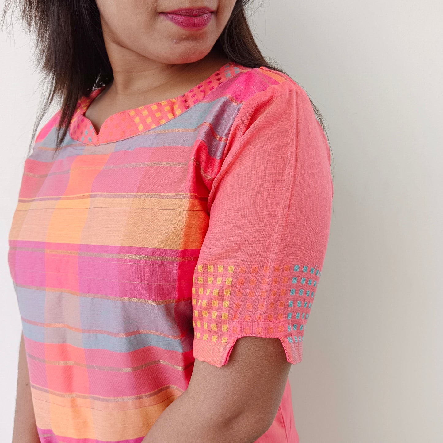 Lenin Silk - Peach Women A Line Kurti