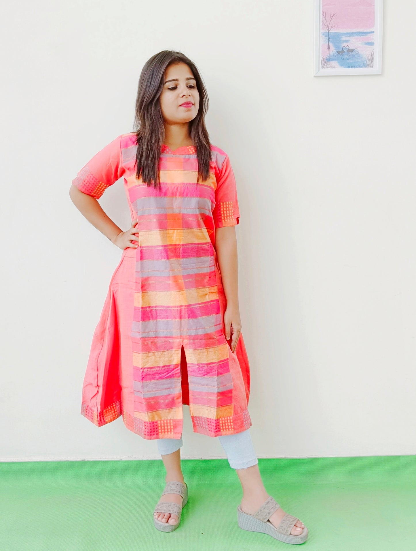 Lenin Silk - Peach Women A Line Kurti