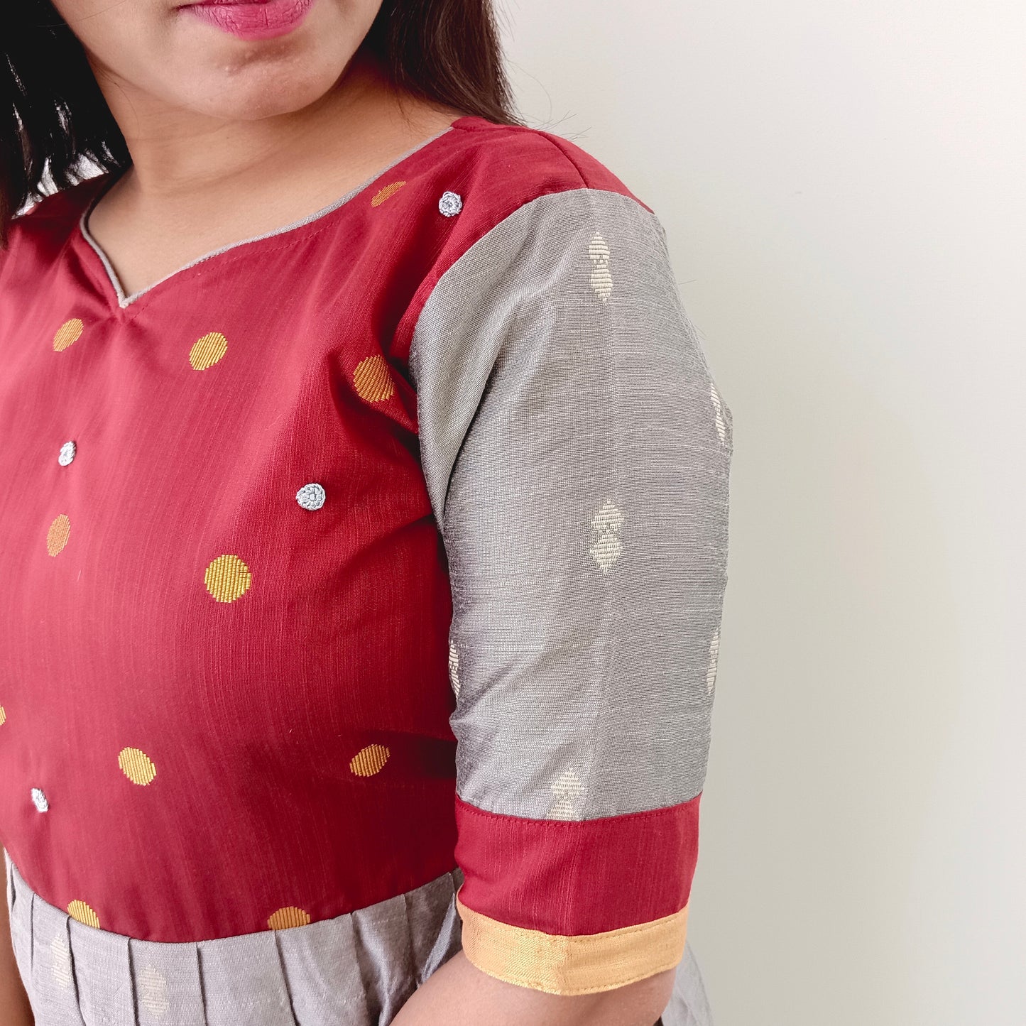 Maroon - Grey Pure Silk Anarkali Kurti