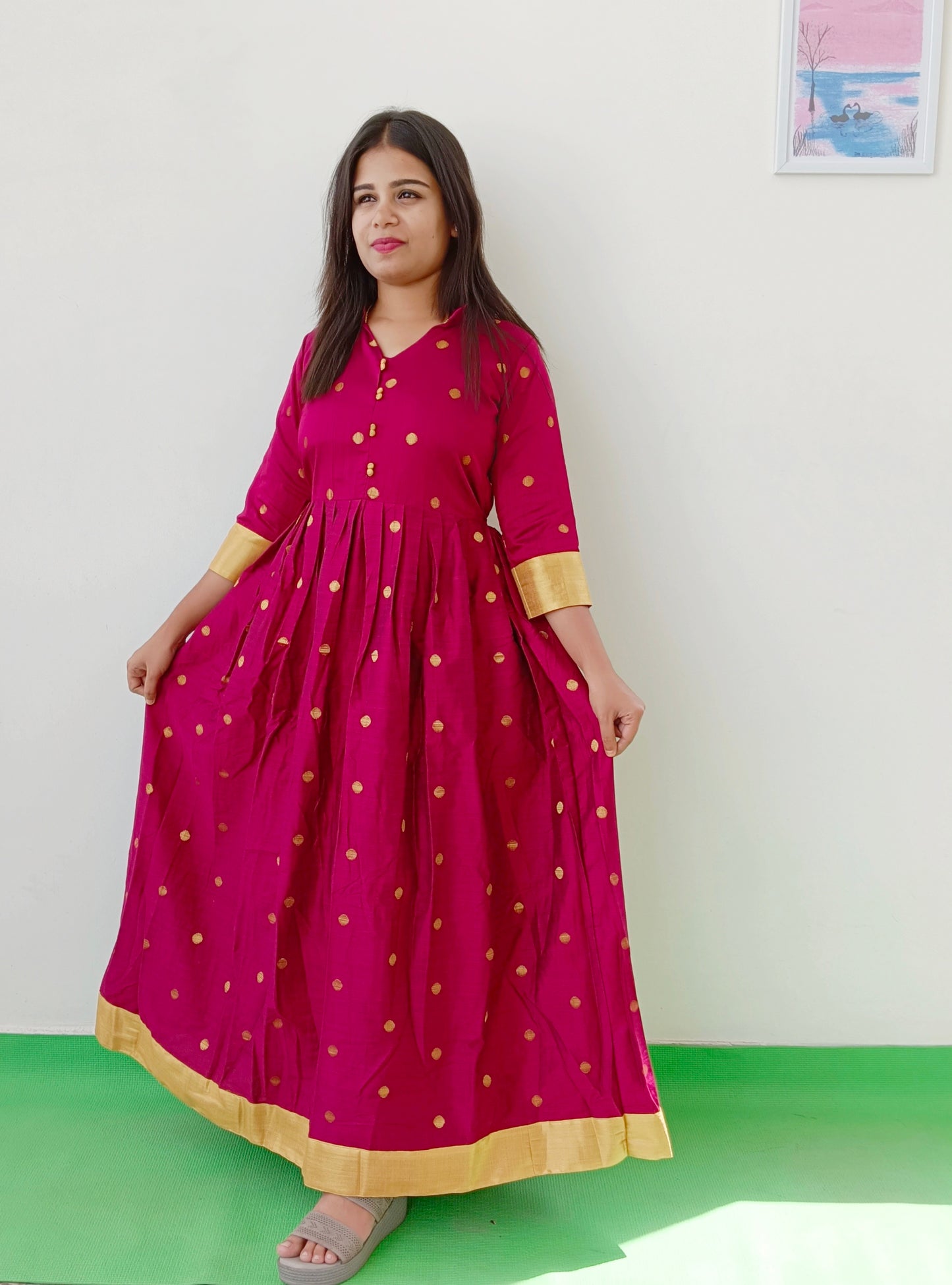 Rani Pink - Pure Silk Women Anarkali Kurti