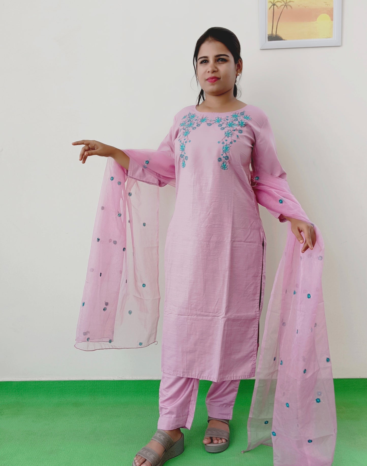 Liva Silk - Onion Pink - Hand Embroidery - Salwar Suit