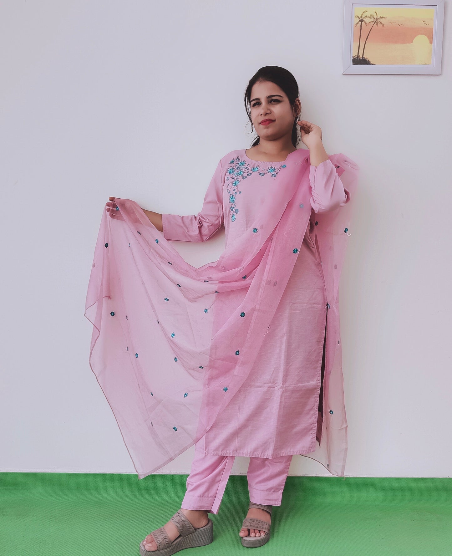Liva Silk - Onion Pink - Hand Embroidery - Salwar Suit