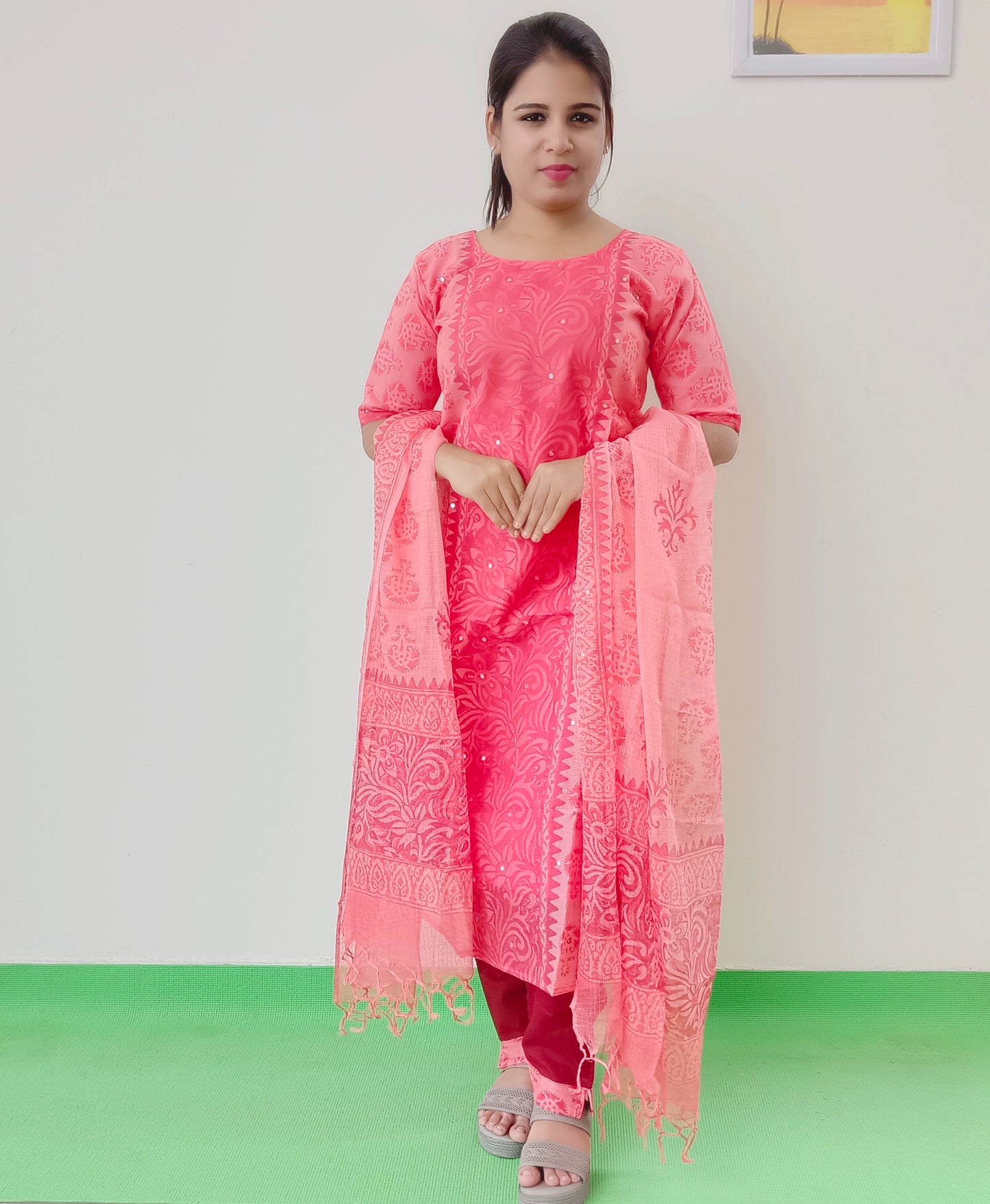 Peach - Kota Organza - Salwar Suit