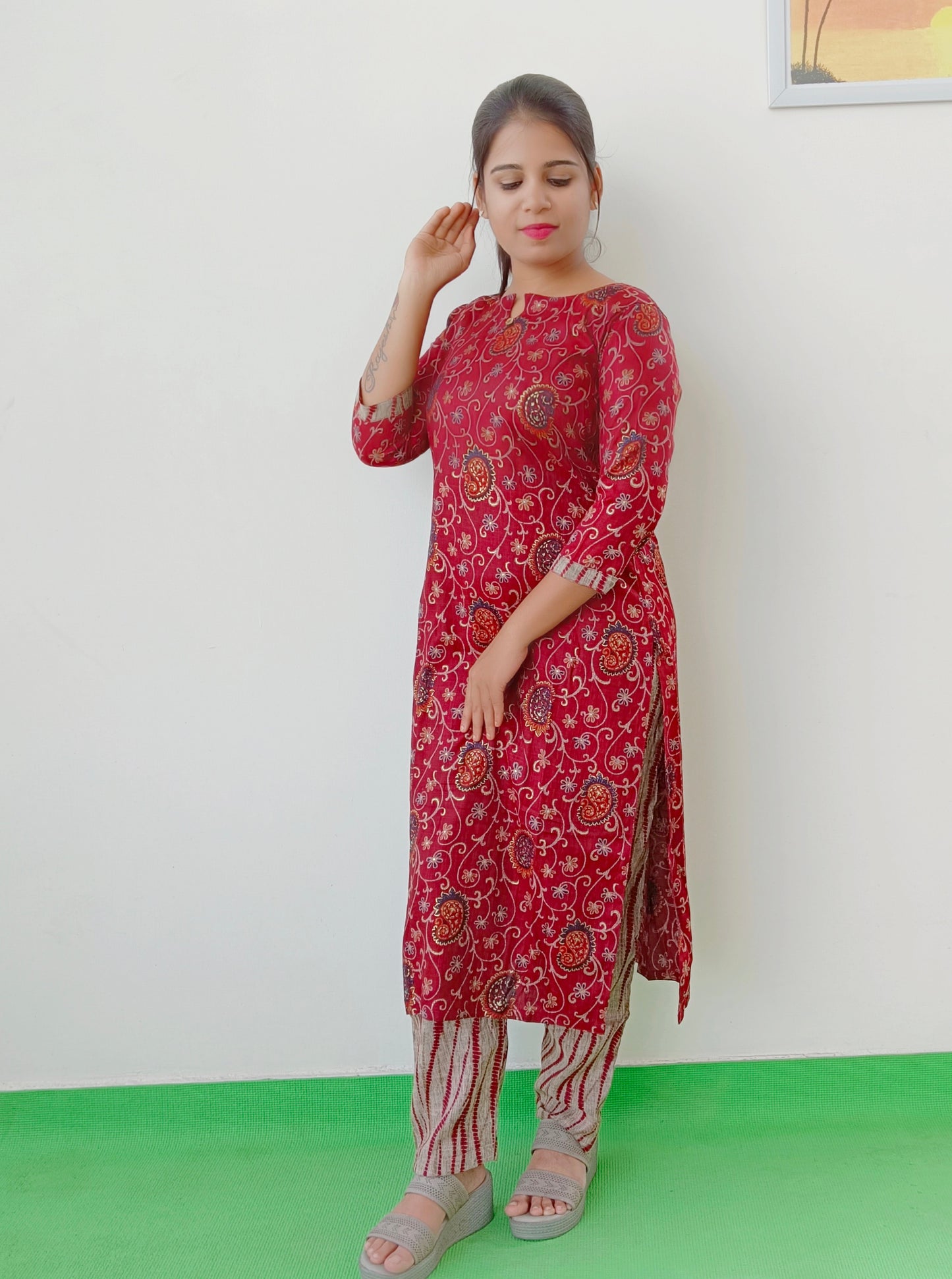 Maroon - Rayon Cotton - Salwar set