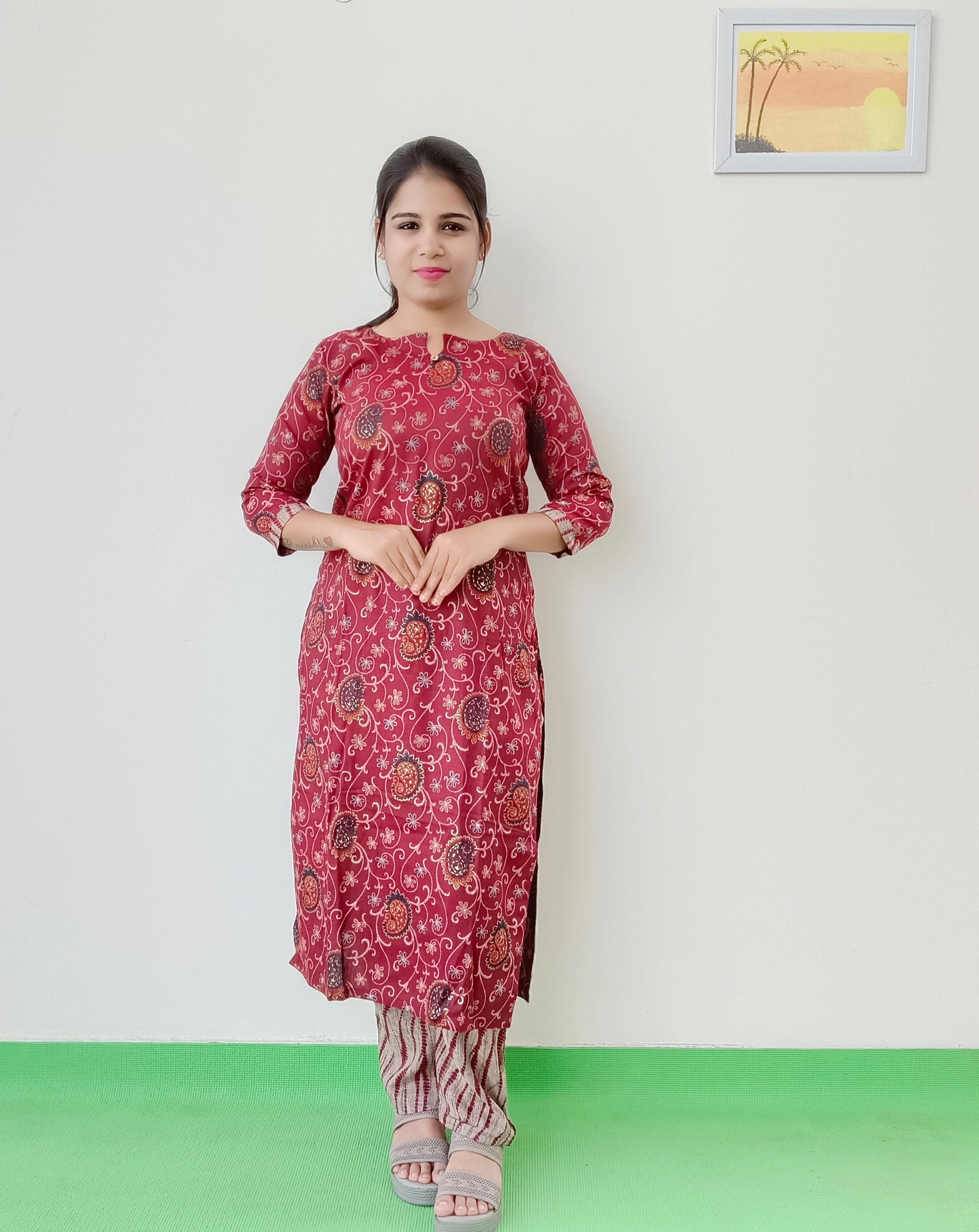Maroon - Rayon Cotton - Salwar set