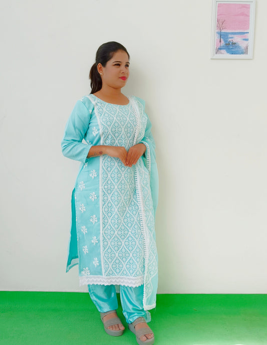 Georgette - Aqua Blue- Embroidery - Salwar suit