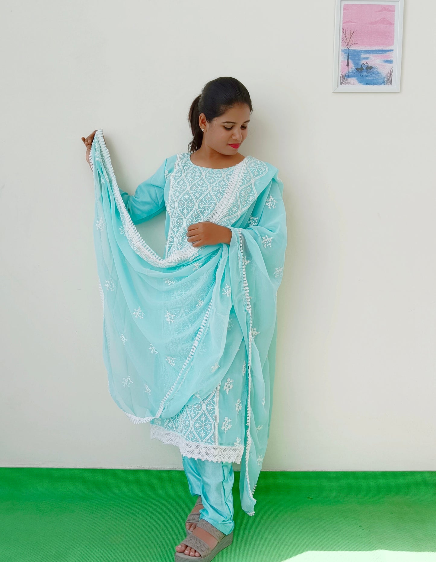 Georgette - Aqua Blue- Embroidery - Salwar suit