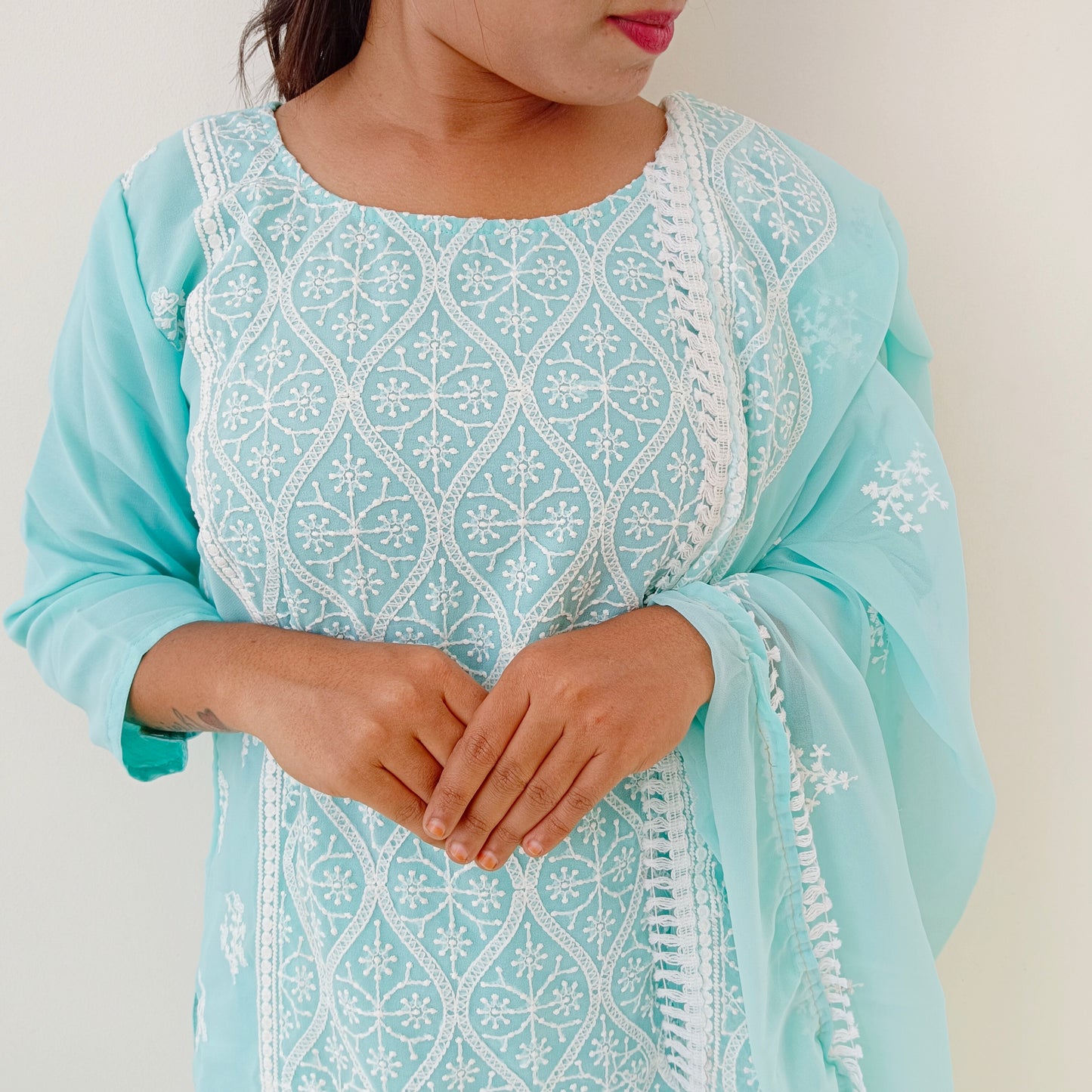 Georgette - Aqua Blue- Embroidery - Salwar suit