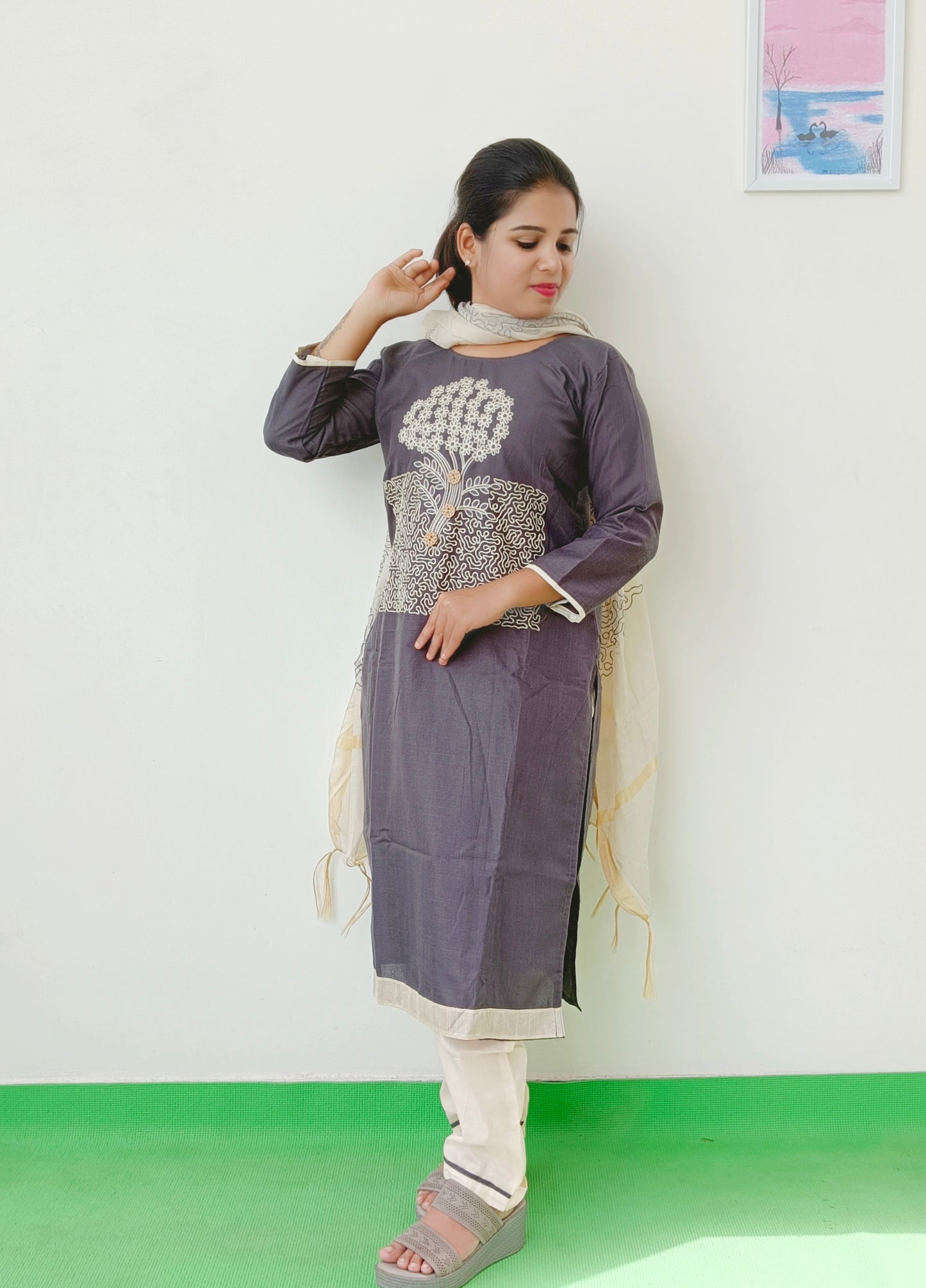 Khadi Cotton - Grey - Salwar Suit
