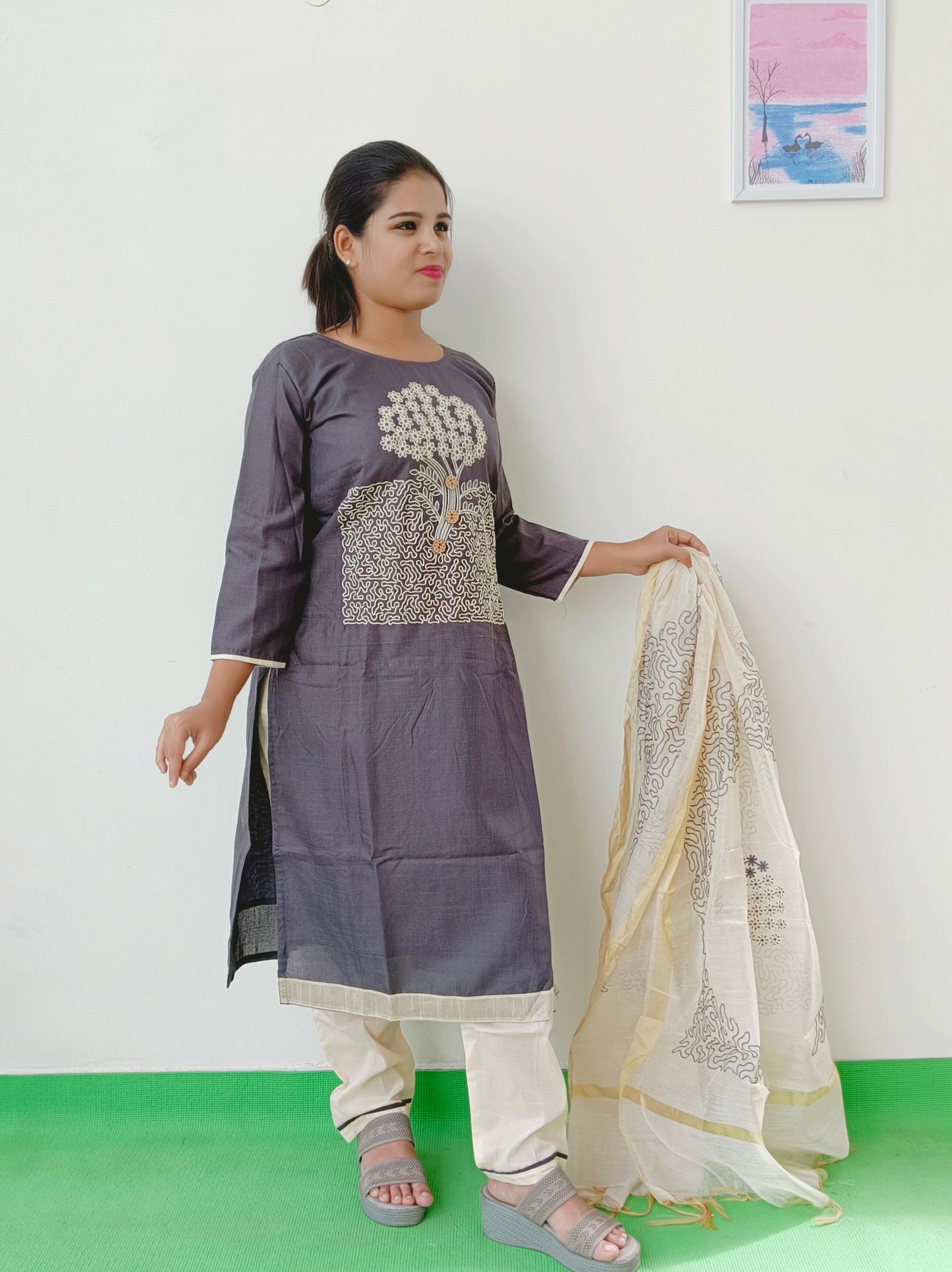 Khadi Cotton - Grey - Salwar Suit