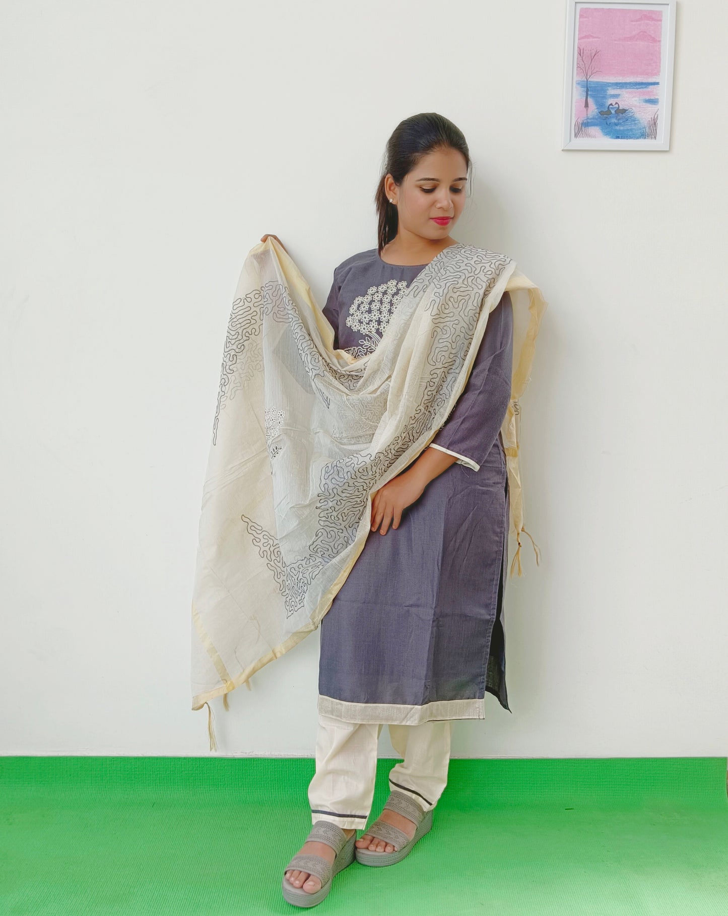 Khadi Cotton - Grey - Salwar Suit