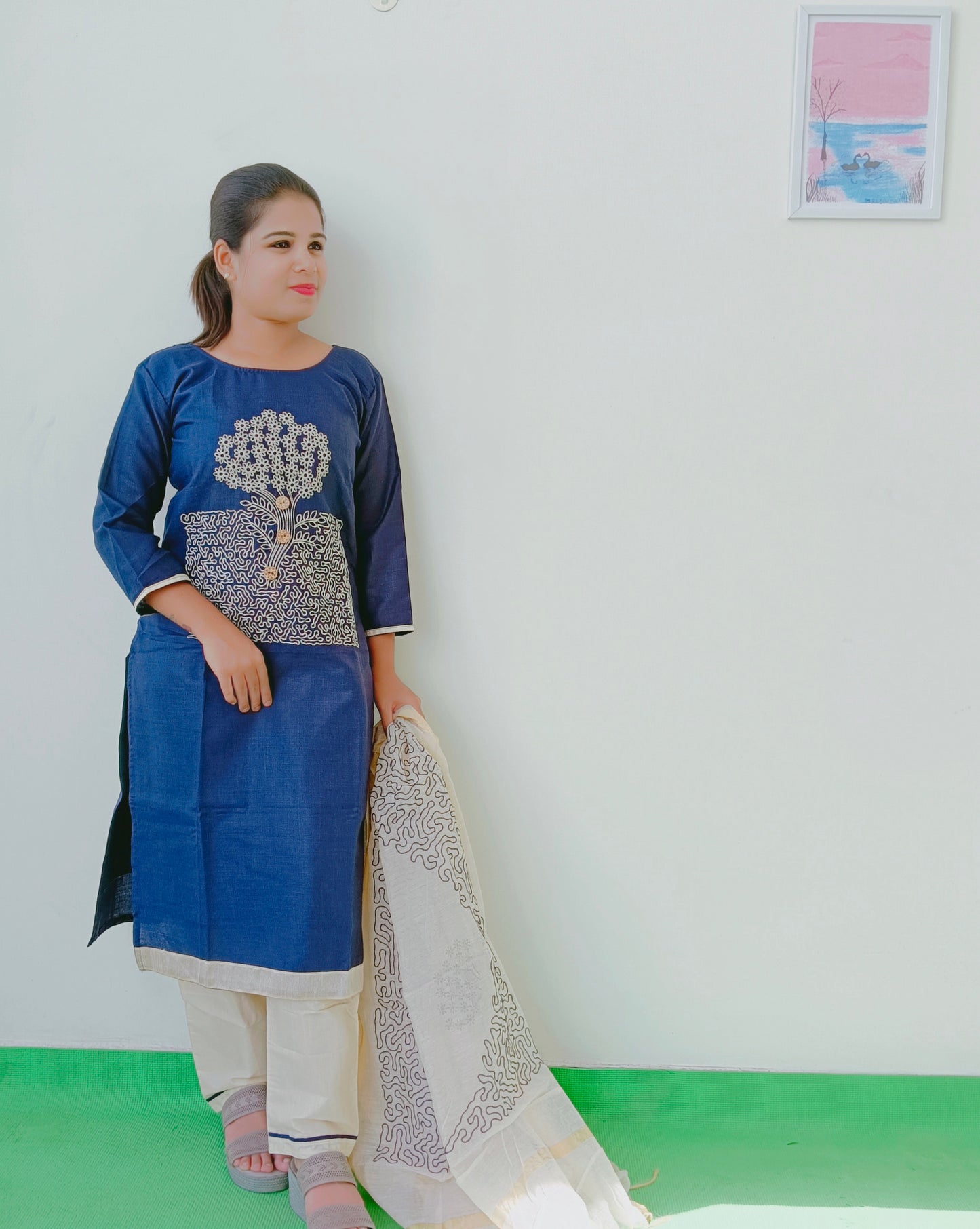 Khadi Cotton - Navy Blue - Salwar Suit
