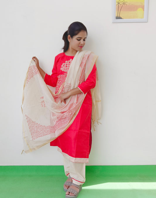 Khadi Cotton - Red - Salwar Suit