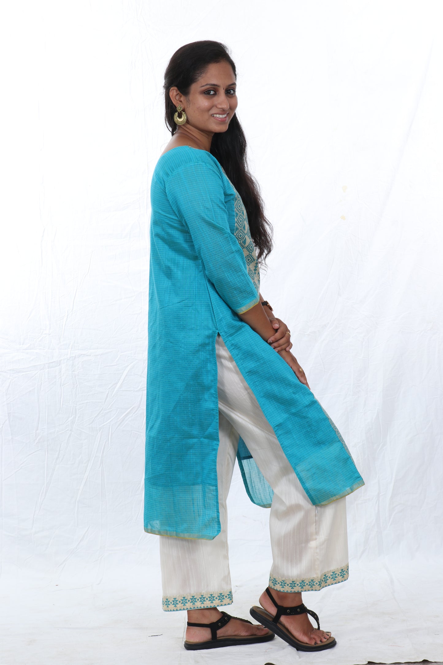 Light Blue - Kurta and Palazzo Set Silk Cotton