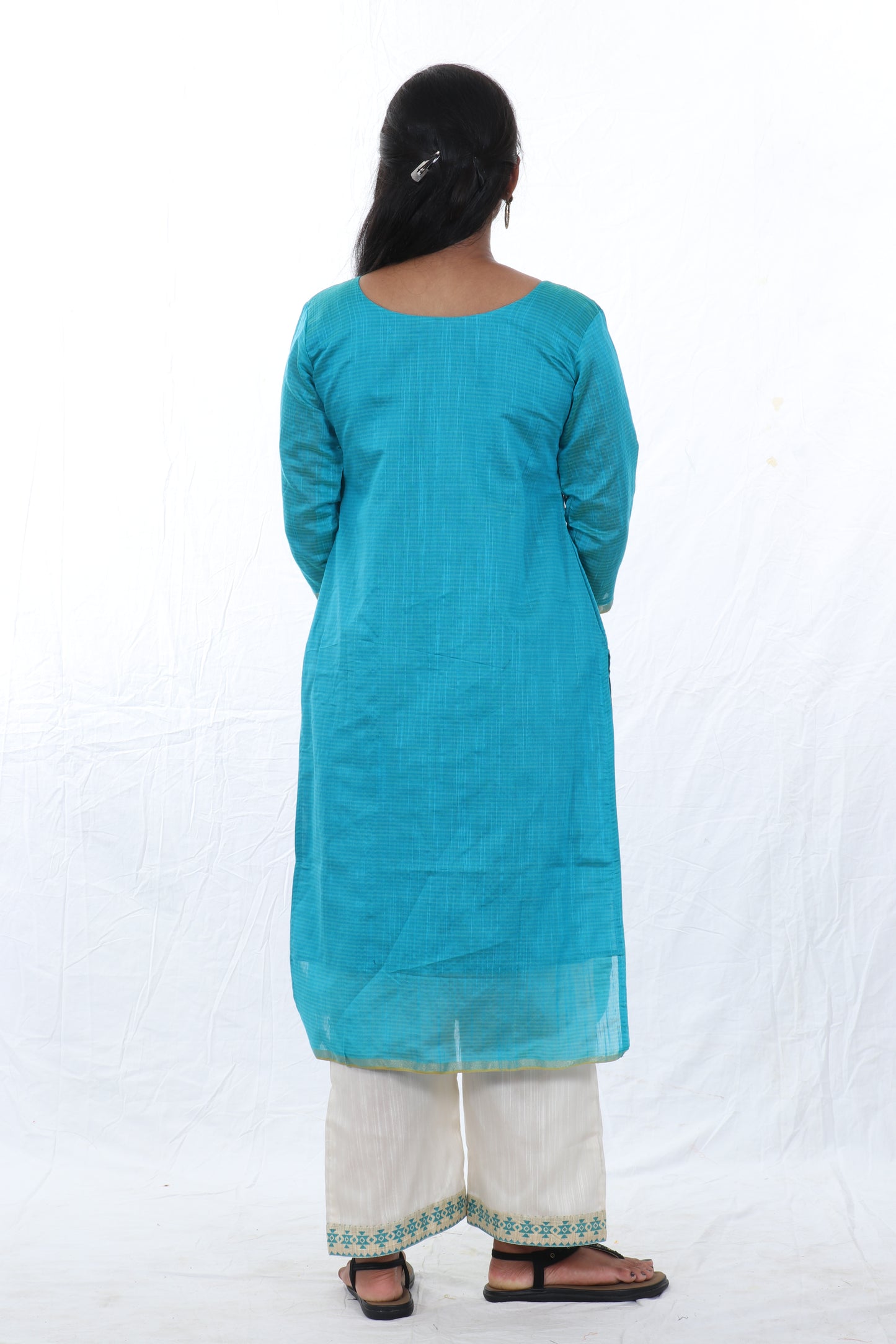 Light Blue - Kurta and Palazzo Set Silk Cotton