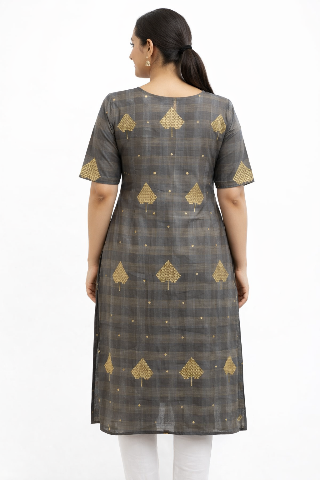 Grey - Silk Cotton Embroidery Straight Kurti