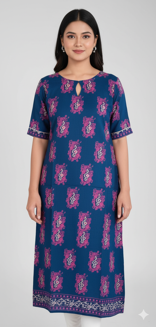 Dark Blue - Rayon Straight Kurti