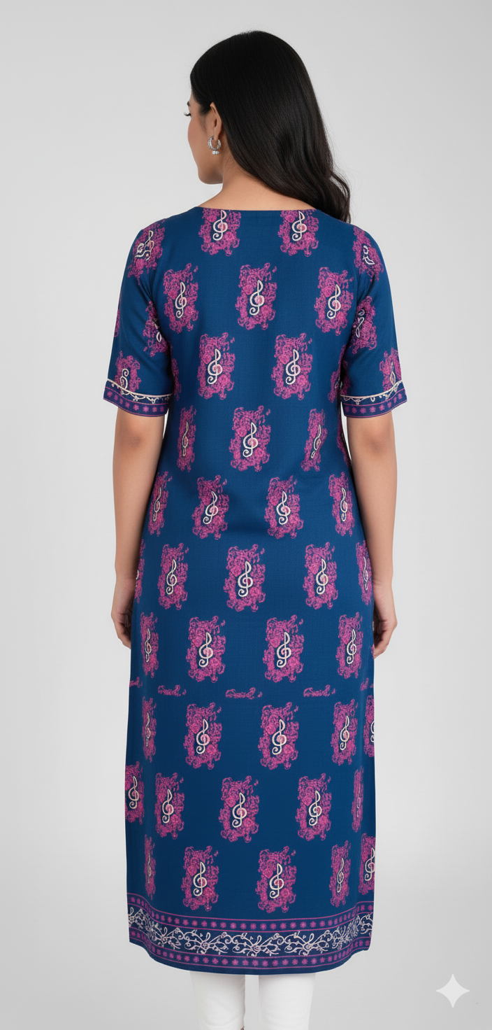 Dark Blue - Rayon Straight Kurti