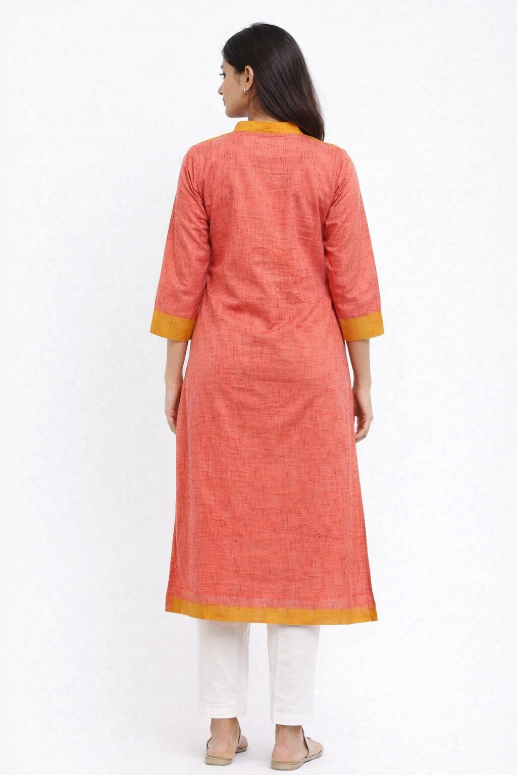 Peach - Silk Cotton Straight Kurta