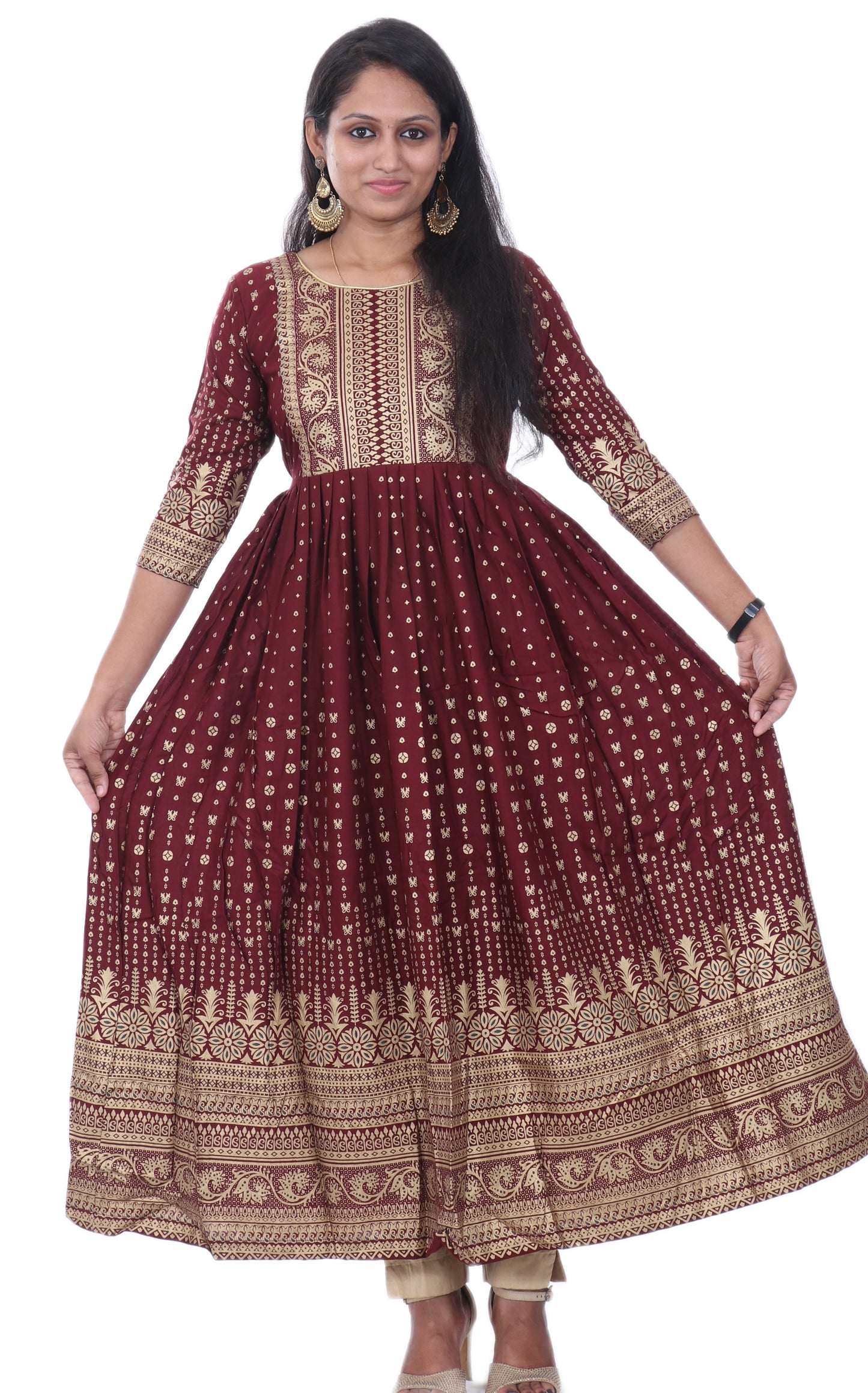 Women Printed Rayon Anarkali Kurta