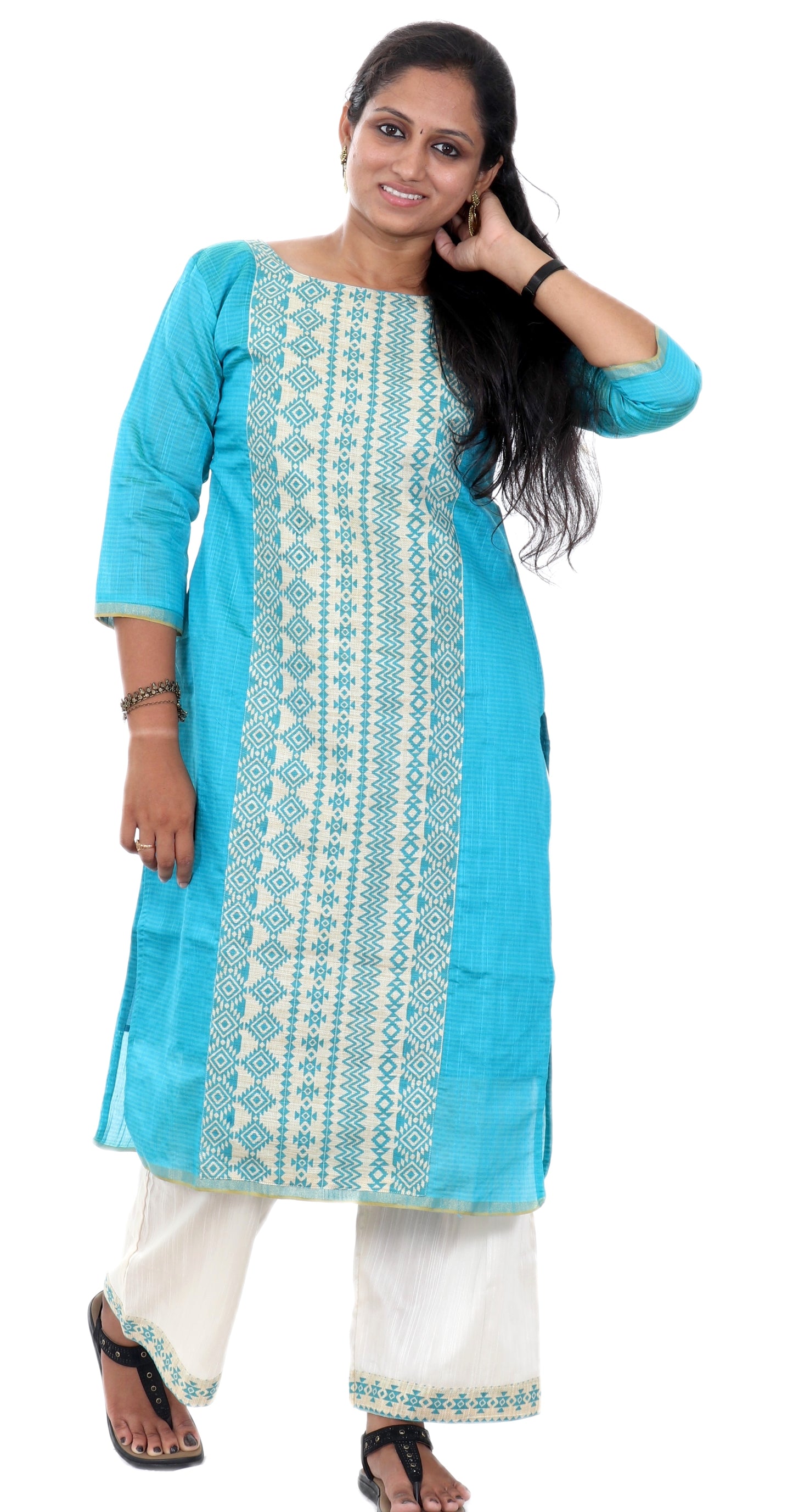 Light Blue - Kurta and Palazzo Set Silk Cotton