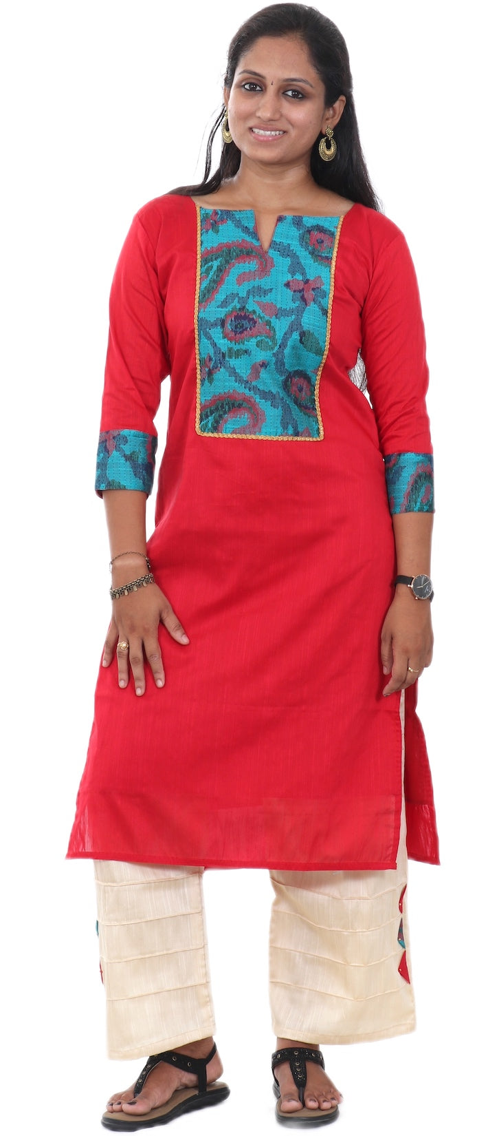 Red - Kurta and Palazzo Set Cotton Silk