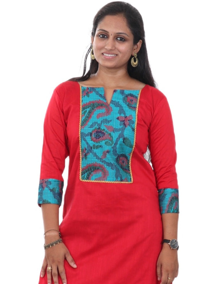 Red - Kurta and Palazzo Set Cotton Silk