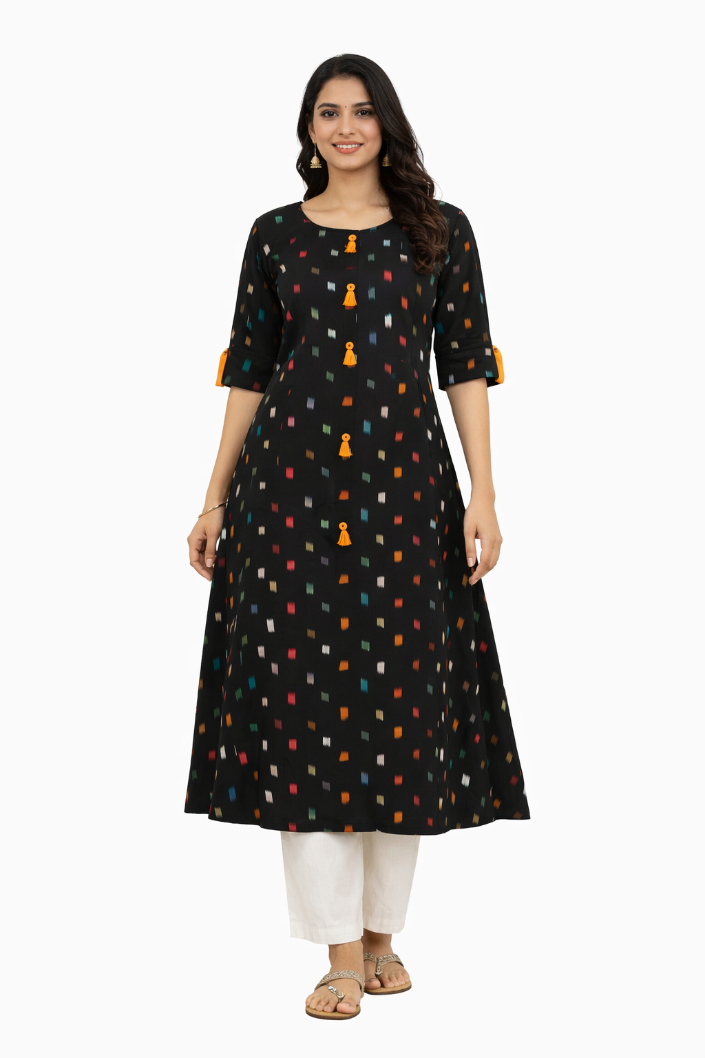 Black - Pure Cotton Ikkat A Line Kurti