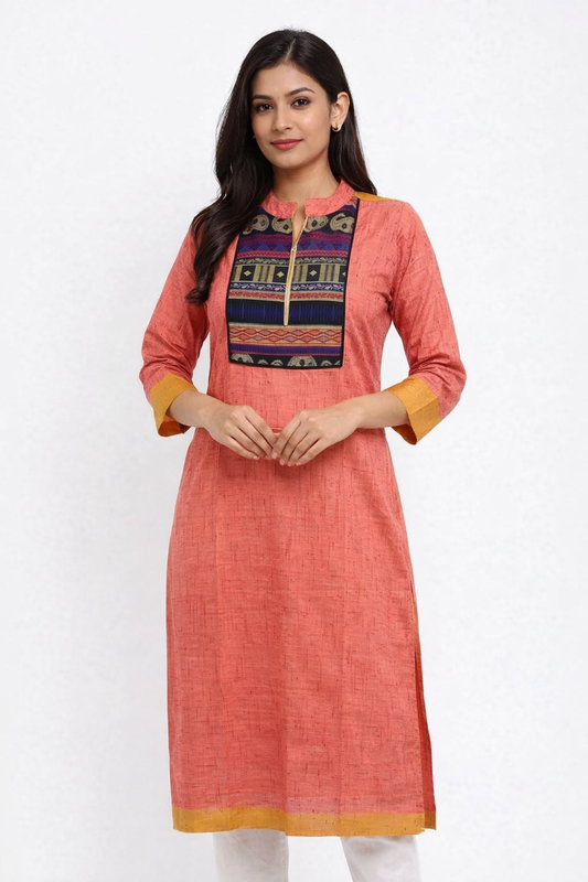 Peach - Silk Cotton Straight Kurta