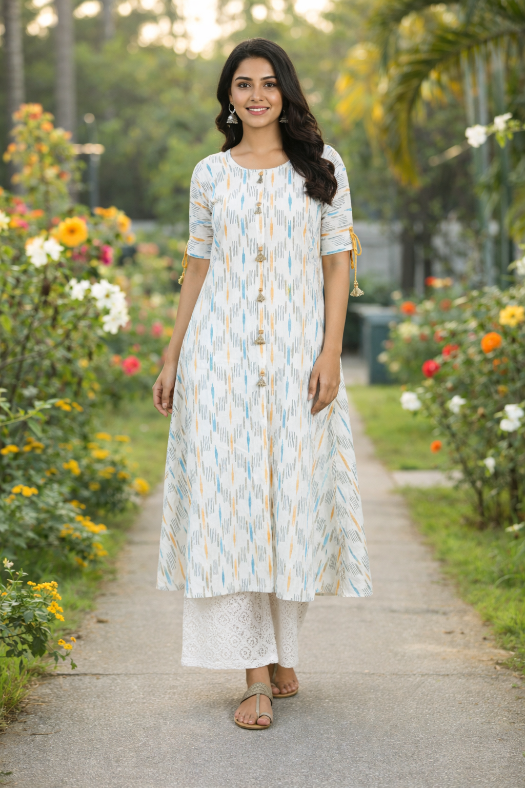 White - Pure Cotton A Line Kurti