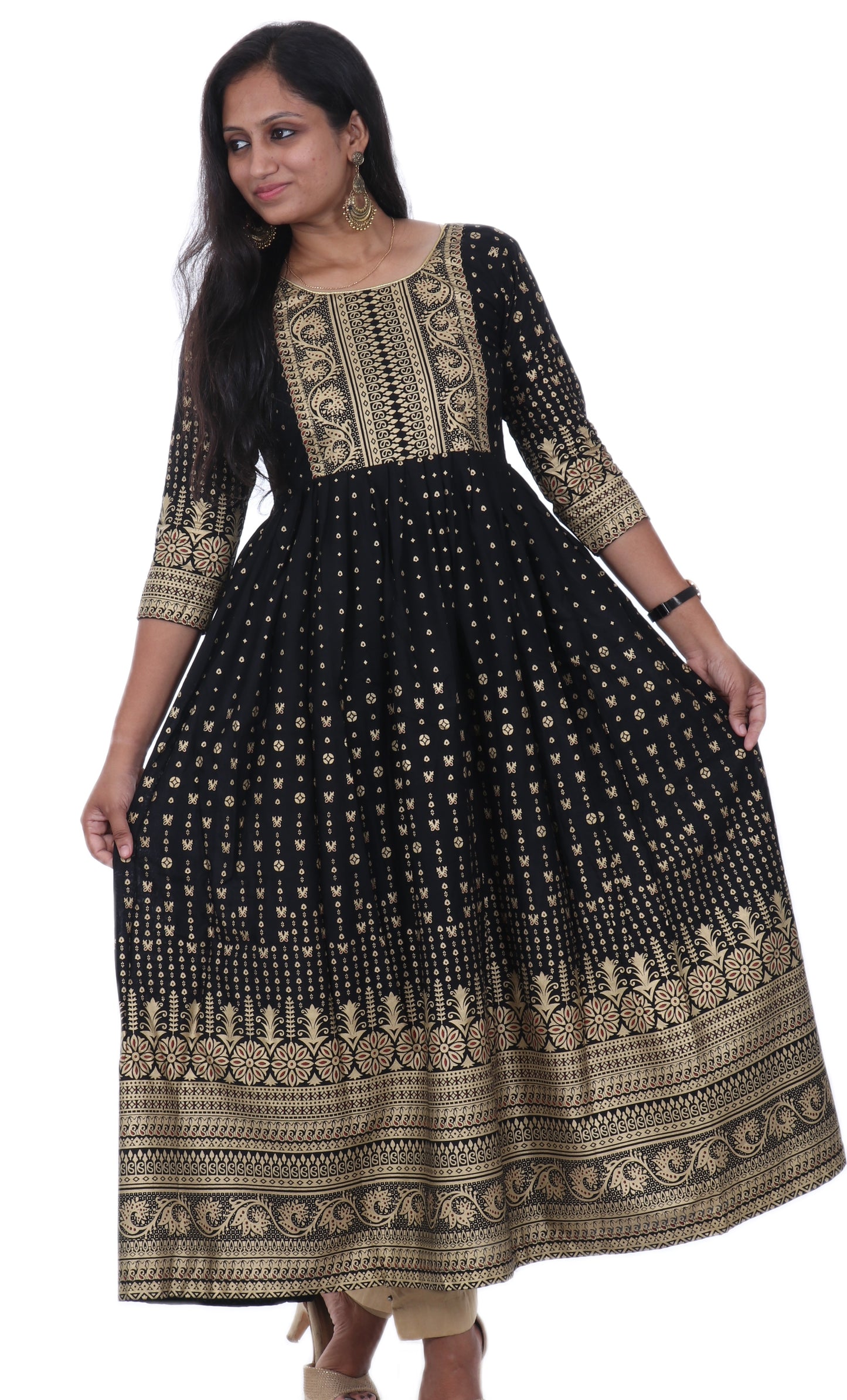 Women Printed Rayon Anarkali Kurta