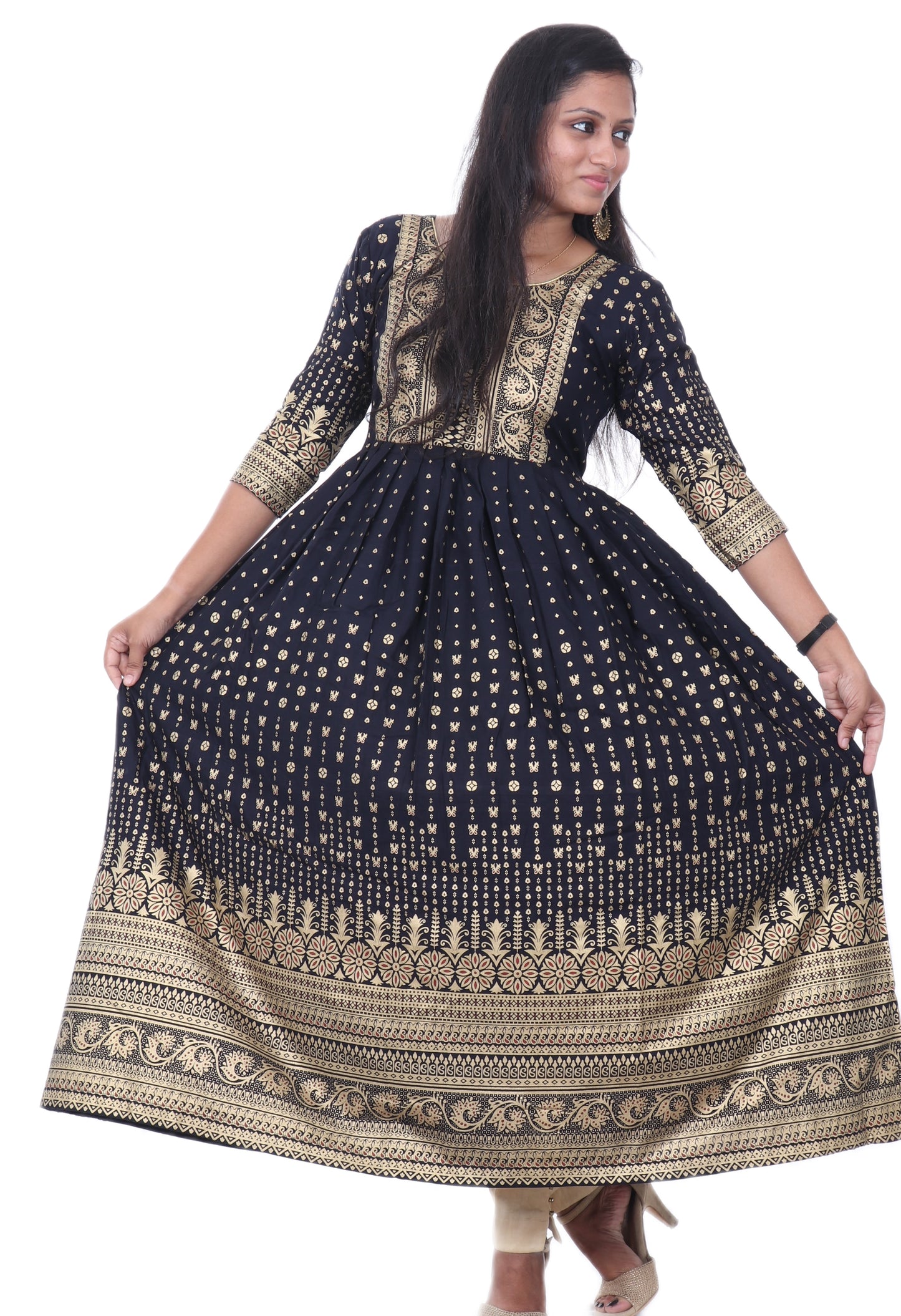 Women Printed Rayon Anarkali Kurta