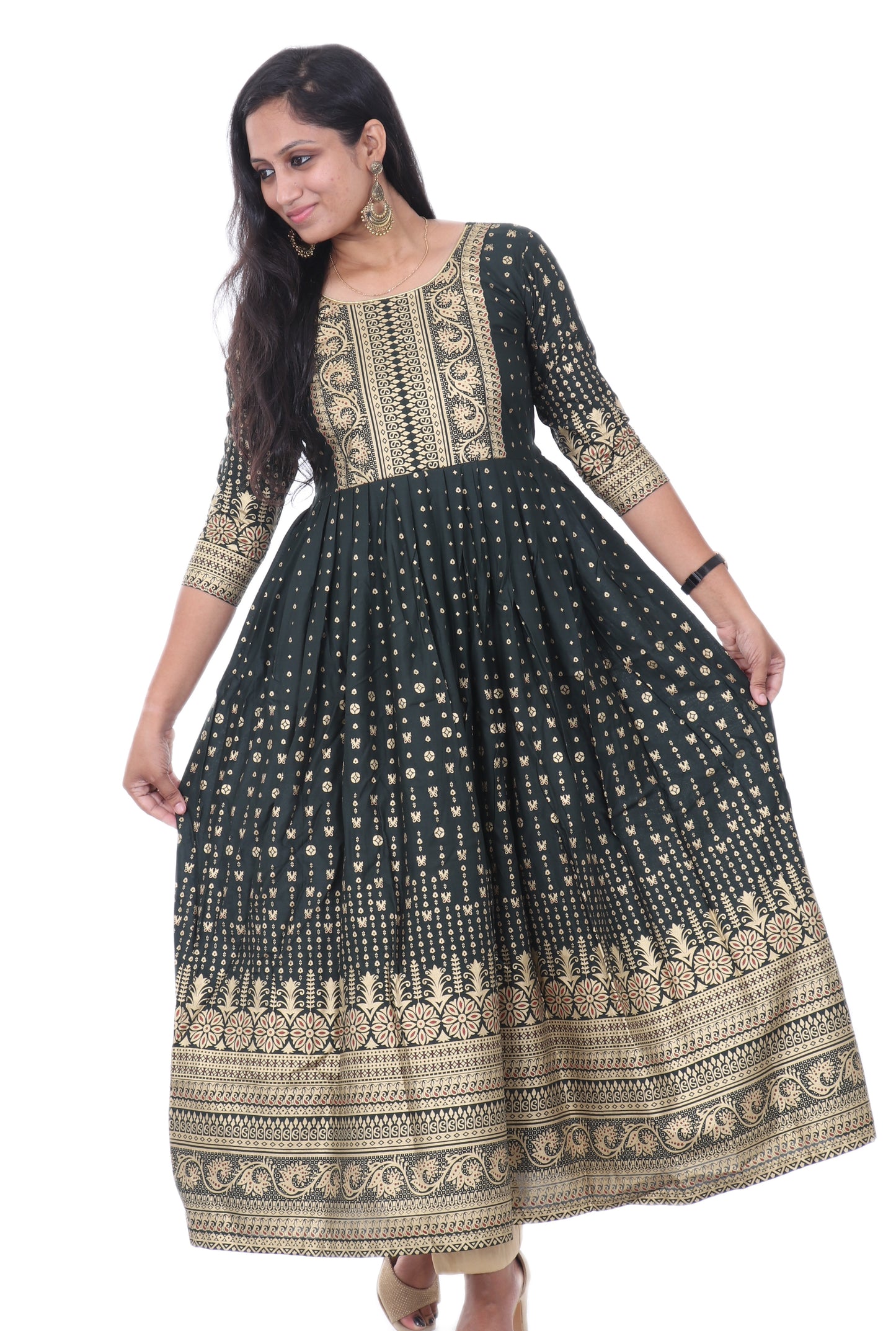 Women Printed Rayon Anarkali Kurta