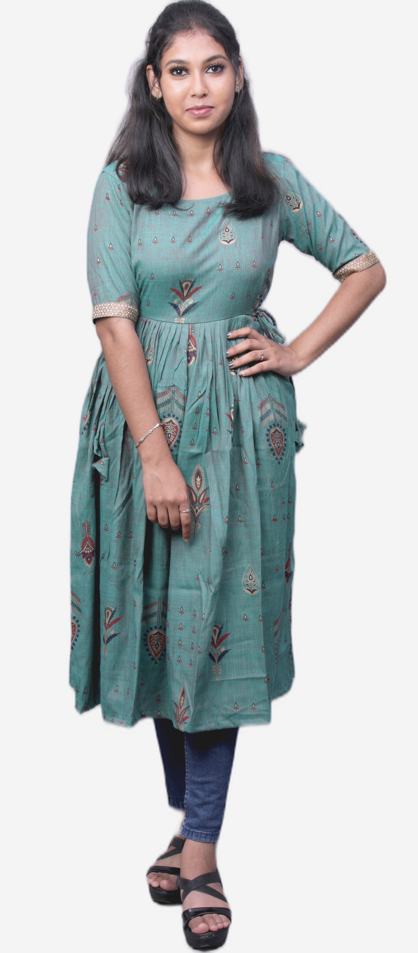 Women Printed Rayon Cotton Anarkali Kurta