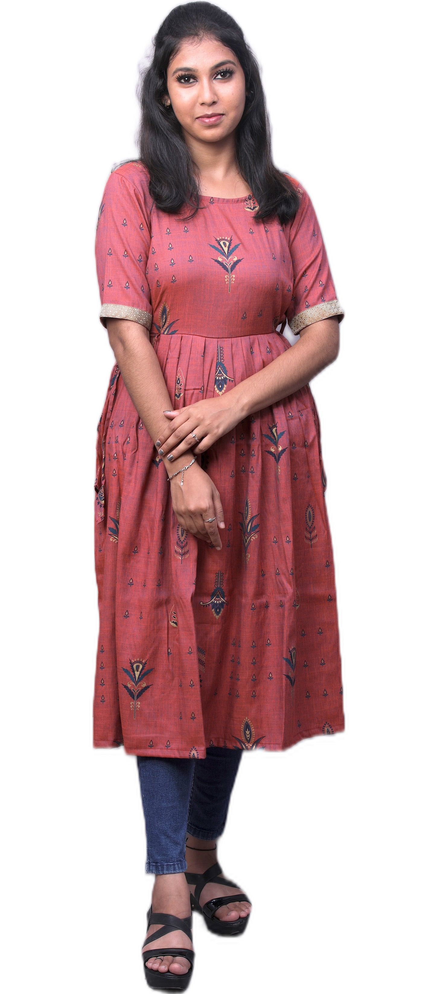 Women Printed Rayon Cotton Anarkali Kurta